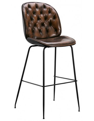 Stool for interior - Painted metal structure - Antique leather shell - Dimensions cm 44 x 39 x 115 h