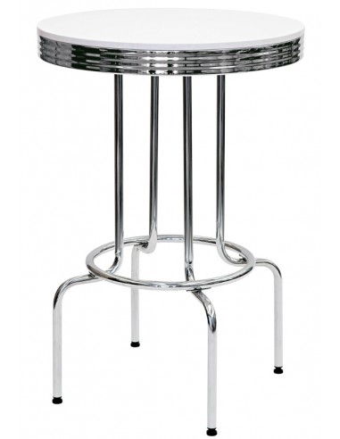 Indoor table - Chrome metal frame - Adjustable feet - Polyester top - Ø 76 cm, H 106 cm