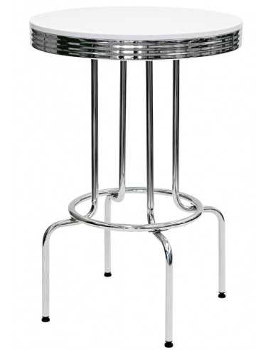 Indoor table - Chrome metal frame - Adjustable feet - Polyester top - Ø 76 cm, H 106 cm