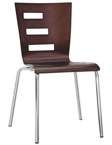 Indoor chair - Chromed metal structure Ø22 mm - Plywood shell - Dimensions 41 x 41 x 85 h cm
