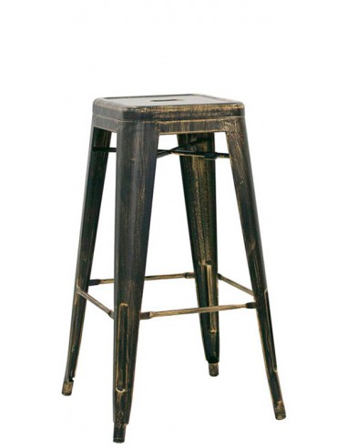 Stool for interior - Structure in painted metal with antique effect - Dimensions cm 30 x 30 x76 h