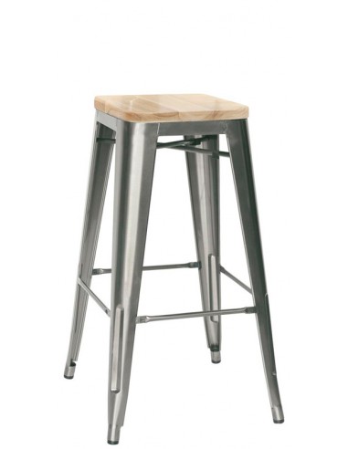 Stool for interior - Painted metal frame with transparent varnish - Wooden seat - Dimensions cm 30 x 30 x 76 h