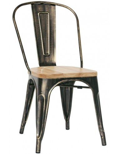 Sedia per interno - Struttura in metallo verniciato effetto anticato - Seduta in legno  - Dimensioni cm 36 x 36 x 85 h