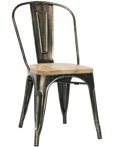 Chair for interior - Painted metal frame with antique effect - Wooden seat - Dimensions cm 36 x 36 x 85 h