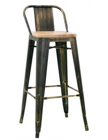 Stool for interior - Structure in painted metal with antique effect - Wooden seat - Dimensions cm 30 x 30 x 98 h