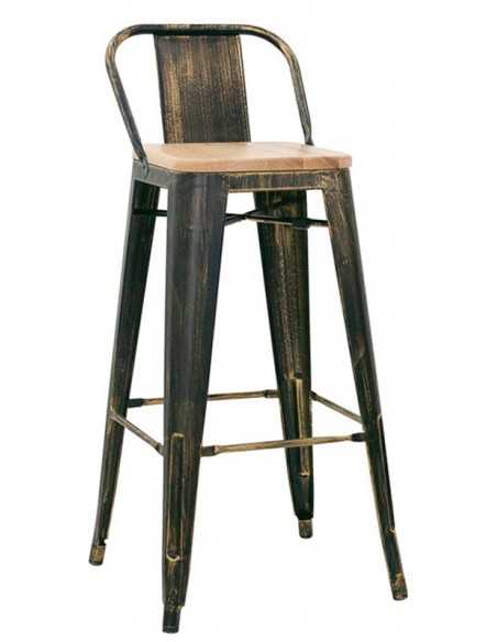 Taburete para interior - Estructura en metal pintado con efecto antiguo - Asiento de madera - Dimensiones cm 30 x 30 x 98 h