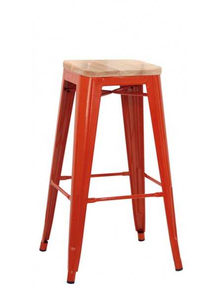 Taburete interior - Estructura metálica pintada - Asiento de madera - Dimensiones cm 30 x 30 x 76 h