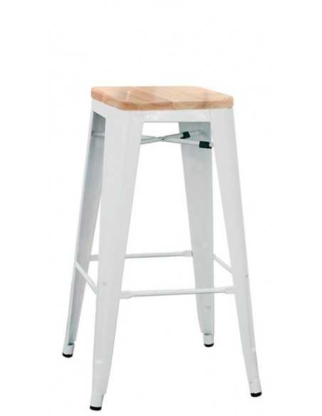 Taburete interior - Estructura metálica pintada - Asiento de madera - Dimensiones cm 30 x 30 x 76 h