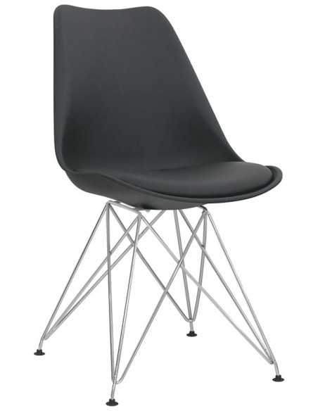 Silla para el interior - Estructura de metal Chrome - Concha de polipropileno - Cojín de cuero - Dimensiones cm 48 x 50 x 82 h