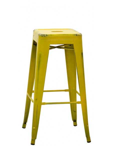 Taburete para interior - Estructura en metal pintado con efecto antiguo - Dimensiones cm 30 x 30 x 76 h