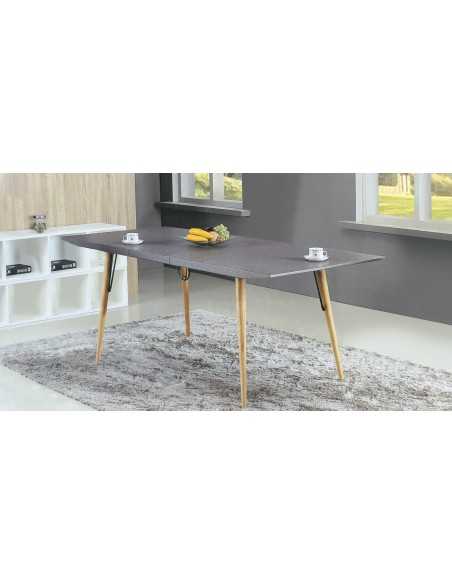 Mesa interior - Metal pintado y madera - Extensible parte superior hecho de Efecto de piedra MDF - cm 160/220 x 90 x 76 h