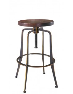 Indoor Stool - Antique Painted Metal - Adjustable wooden...