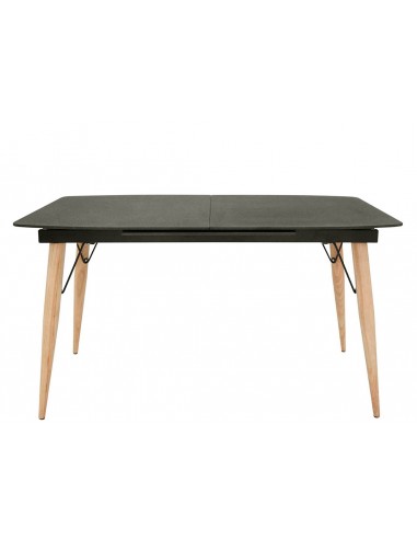 Indoor table - Painted metal and wood - Extensible stone effect crystal top - cm 140/200 x 80 x 76 h