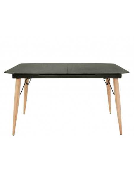 Mesa interior - Metal pintado y madera - Extensible efecto de piedra cristal - cm 140/200 x 80 x 76 h