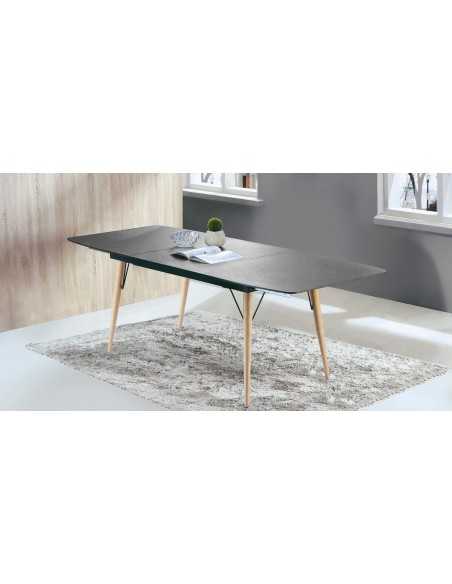 Tavolo per interno - Metallo verniciato e legno - Piano allungabile in cristallo effetto pietra - cm 140/200 x 80 x 76 h