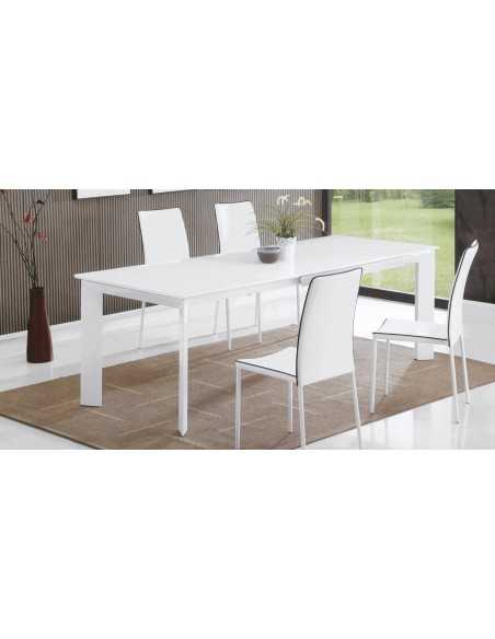 Tavolo da interno - Piano in cristallo spessore 8 mm - Estensioni in MDF laccato - Dimensioni cm 140+45+45 x 90 x 76 h