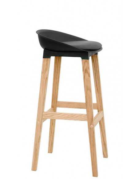 Taburete para interior - Estructura de madera - Concha de polipropileno - Cojín de cuero - Dimensiones cm 40 x 40 x 85 h