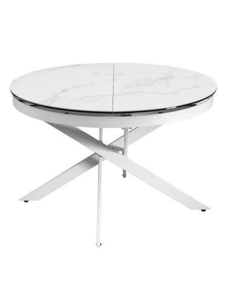 Mesa interior - Metal pintado - Extensible tapa de cerámica de vidrio - cm Ø 120+50 x 76 h