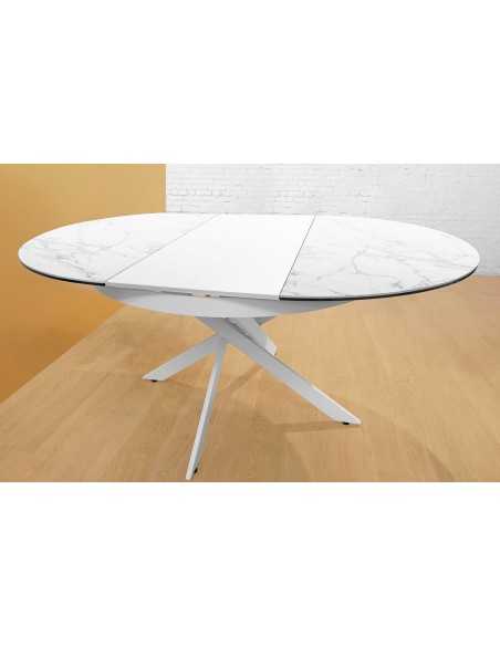 Indoor table - Painted metal - Extensible glass ceramic top - cm Ø 120+50 x 76 h