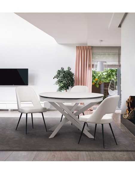 Indoor table - Painted metal - Extensible glass ceramic top - cm Ø 120+50 x 76 h