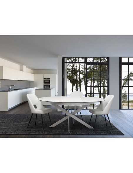 Indoor table - Painted metal - Extensible glass ceramic top - cm Ø 120+50 x 76 h