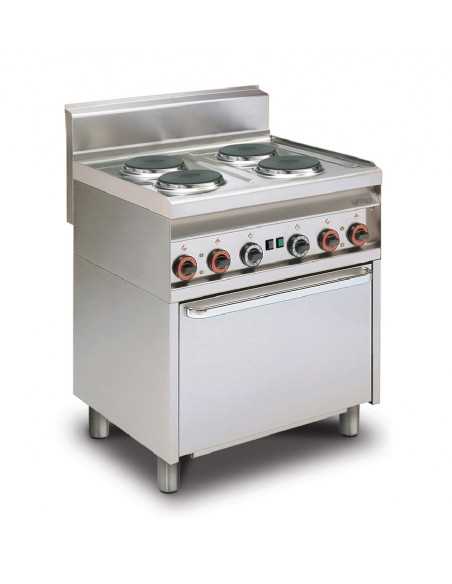 Cocina eléctrica profesional - N° 4 placas - Horno eléctrico - cm 80 x 65 x 87 h