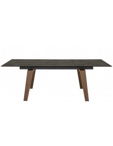 Indoor table - Painted metal - Wood legs - Extensible glass ceramic top - cm 180/230 x 90 x 75 h