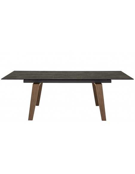 Indoor table - Painted metal - Wood legs - Extensible glass ceramic top - cm 180/230 x 90 x 75 h