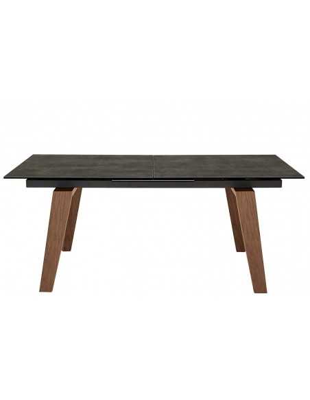 Indoor table - Painted metal - Wood legs - Extensible glass ceramic top - cm 180/230 x 90 x 75 h