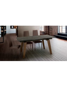 Indoor table - Painted metal - Wood legs - Extensible... 2