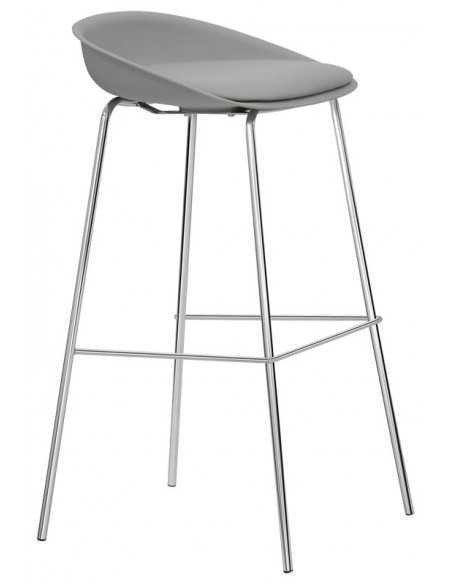 Taburete para interior - Chrome metal - Asiento de polipropileno - Cojín de cuero - cm 39 x 39 x 87 h