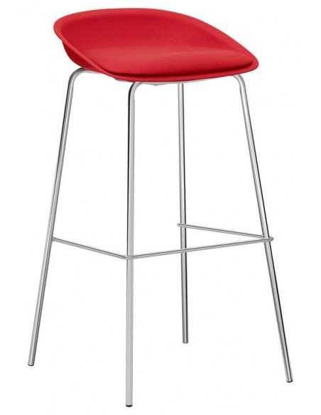 Stool for interior - Chrome metal - Polypropylene seat - Eco-leather cushion - cm 39 x 39 x 87 h