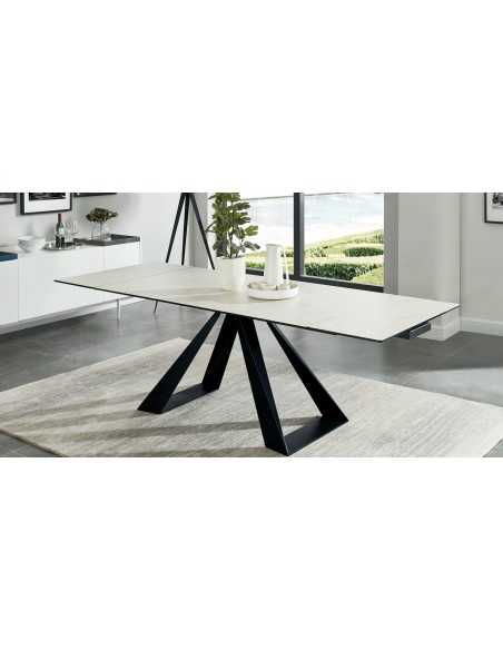 Indoor table - Painted metal - Crystal top and scratch-resistant melamine - Dimensions cm 160+40+40 x 90 x 75 h