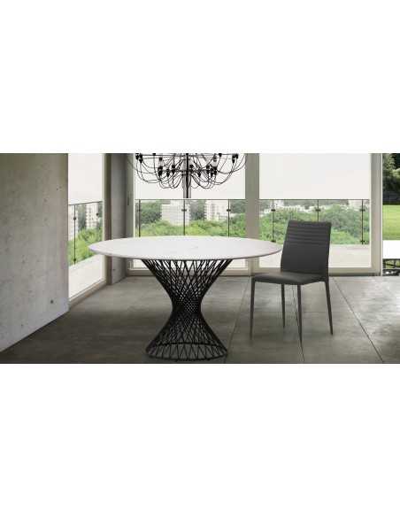 Indoor table - Painted metal frame - Synthetic marble top - Dimensions cm Ø 135 x 76h