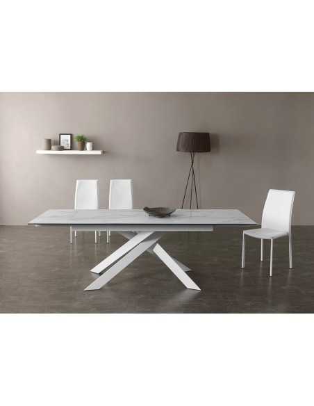 Indoor table - Painted metal - Glass top thickness 13.5 mm - cm 160+40+40 x 90 x 76 h