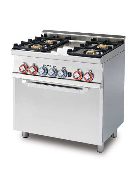 Professional gas stove - N. 4 burners - Electric oven with grill - Dimensions cm 80 x 60 x 90 h