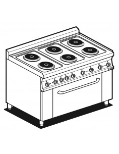 Professional Electric Range - N. 6 Round Burners - Electric Oven - cm 100 x 60 x 90 h