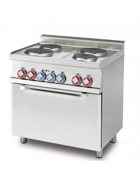 Cocina eléctrica profesional - N. 4 placas redondas - Horno eléctrico con grill - cm 80 x 60 x 90 h