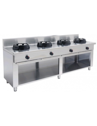 Chinese gas cooker 4 fires - Smooth floor - Customized - Power between kW 9.5/14/21 - m 200 x 50 x 85 h