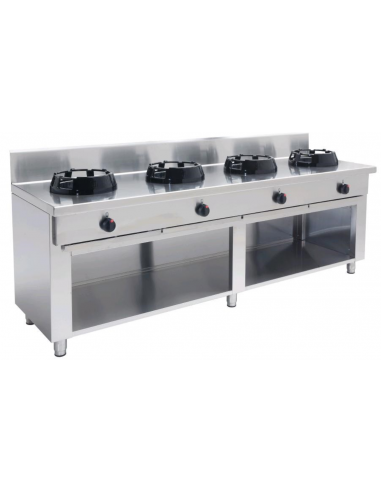 Cucina cinese gas - N. 4 fuochi - cm 200 x 50 x 85 h