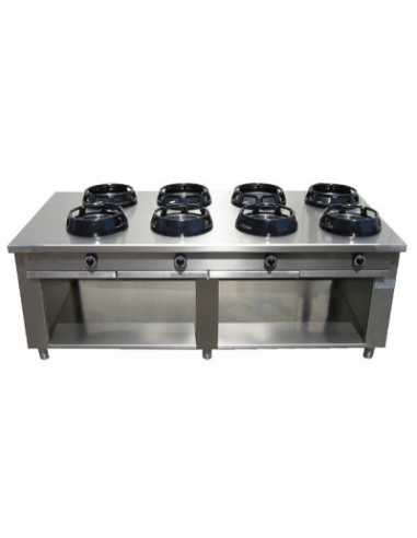 Cucina cinese gas - N°8 fuochi - cm 200 x 100 x 85 h