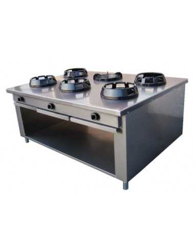 Cucina cinese gas - N. 6 fuochi - Passante - cm 180x120x85 h