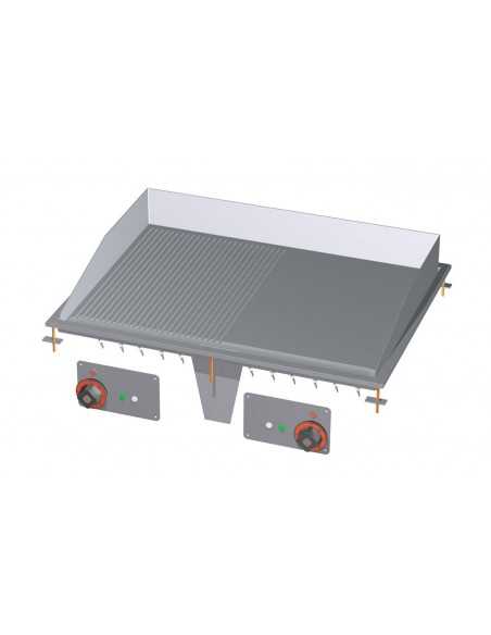 Professional Electric Fry Top - 1-/, 2 smooth, 1-/, 2 ribbed - cm 80 x 60 x 22 h