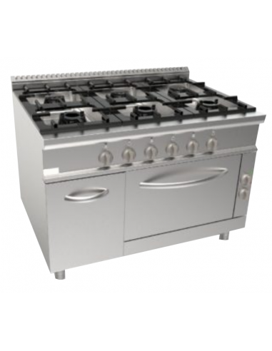 Cocina de gas - N.6 fuegos - horno eléctrico - cm 120 x 90 x 85 h