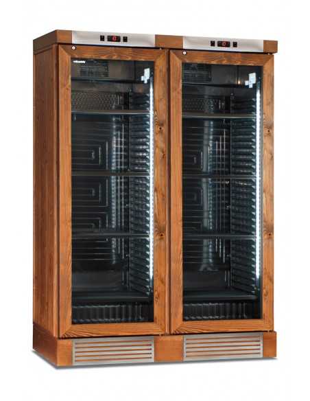 Refrigerated wine display walnut color - 764 liters - dual temperature with 2 glass doors – 129.5 x 63.5 x 188 cm
