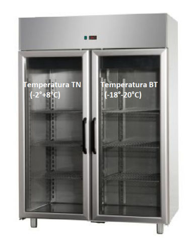Combined cabinet - Capacity Lt. 1400 - Glass doors - cm 144 x 80 x 205 h