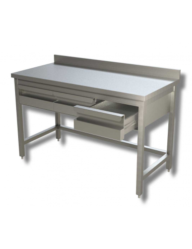 Table per day AISI 430 - Depth 70 - Rise - Drawers - Square legs
