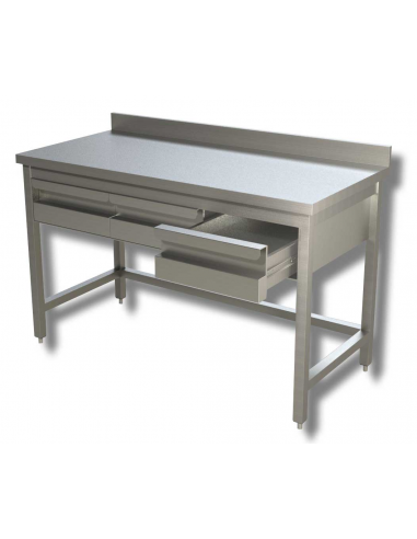 Table per day AISI 430 - Depth 60 - Rise - Drawers - Square legs