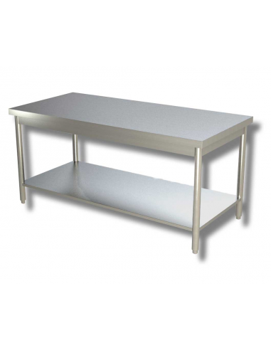 Table with shelf AISI 430 - Depth 60 - Round legs