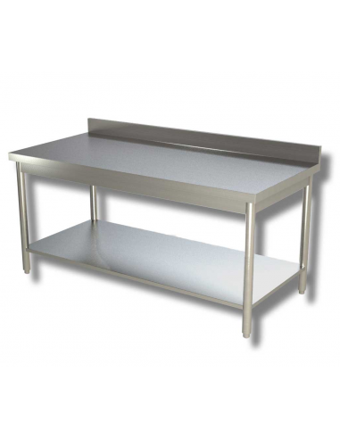 Table with shelf AISI 430 - Depth 70 - Rise - Round legs